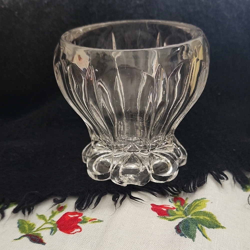Vintage Heavy Clear Glass with flat top and scalloped bottom Dish - Candleholder